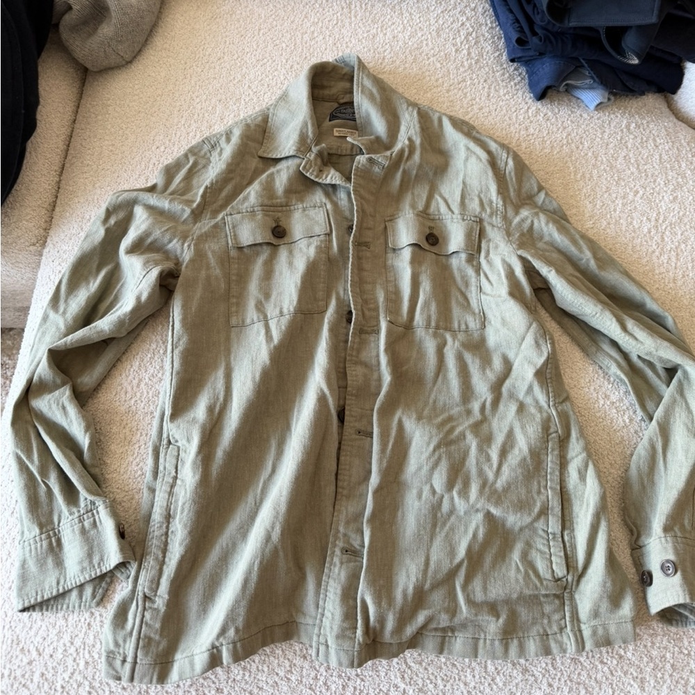 Faherty Reserve Movement Linen Shirt Jacket Olive Size M